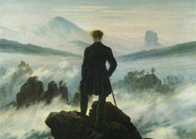 Friedrich, Caspar David. O viajante sobre mar de névoas, 1818.